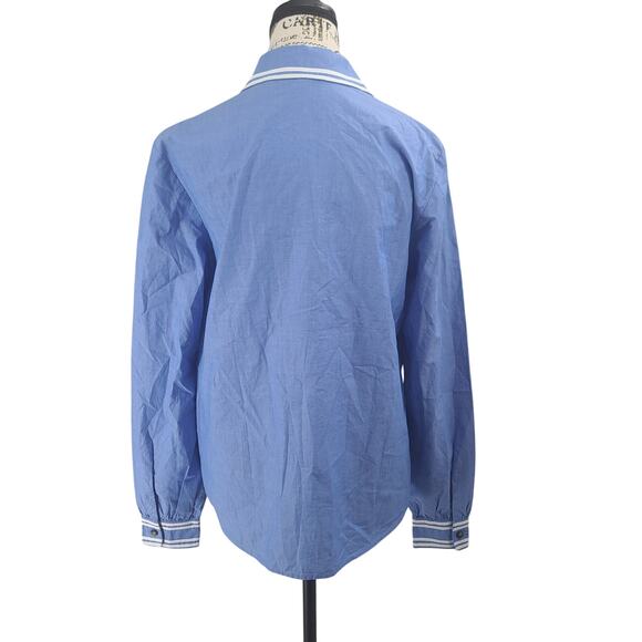 Boden Chambray Ruffled long sleeve blouse blue Sz 6 Preppy Cottagecore Coquette - Picture 3 of 10